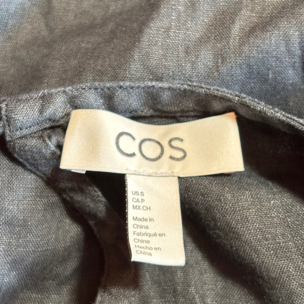 COS‎ Black 100% Linen Short Sleeve Drawstring Wide Leg Jumpsuit Womens Small - Picture 6 of 12